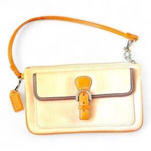 Coach Cream and Orange Wristlet Clutch